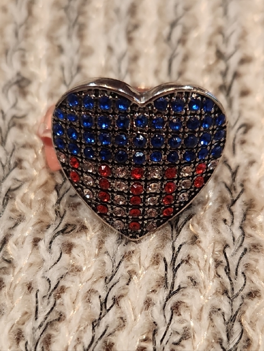 Heart-Shaped Crystal Ring in Blue, Red & Silver